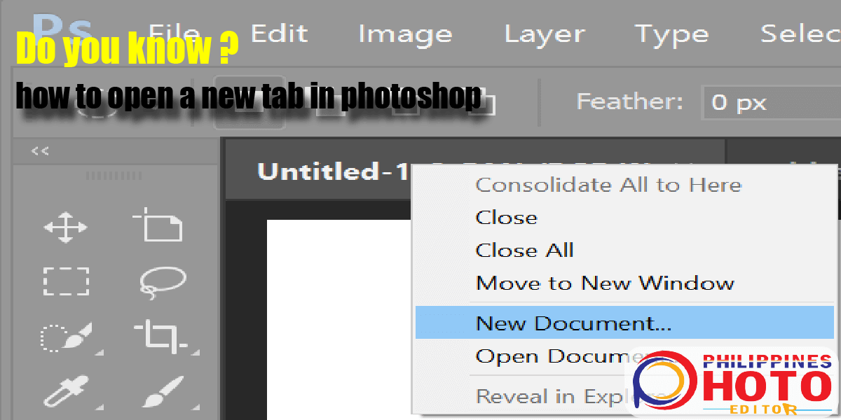 วิธีเปิดแท็บใหม่ใน photoshop